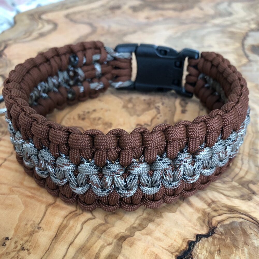 Dog Collar ~ 16" Brown and Camo Paracord ~ Medium Dogs ~ Handmade in USA ~ New
